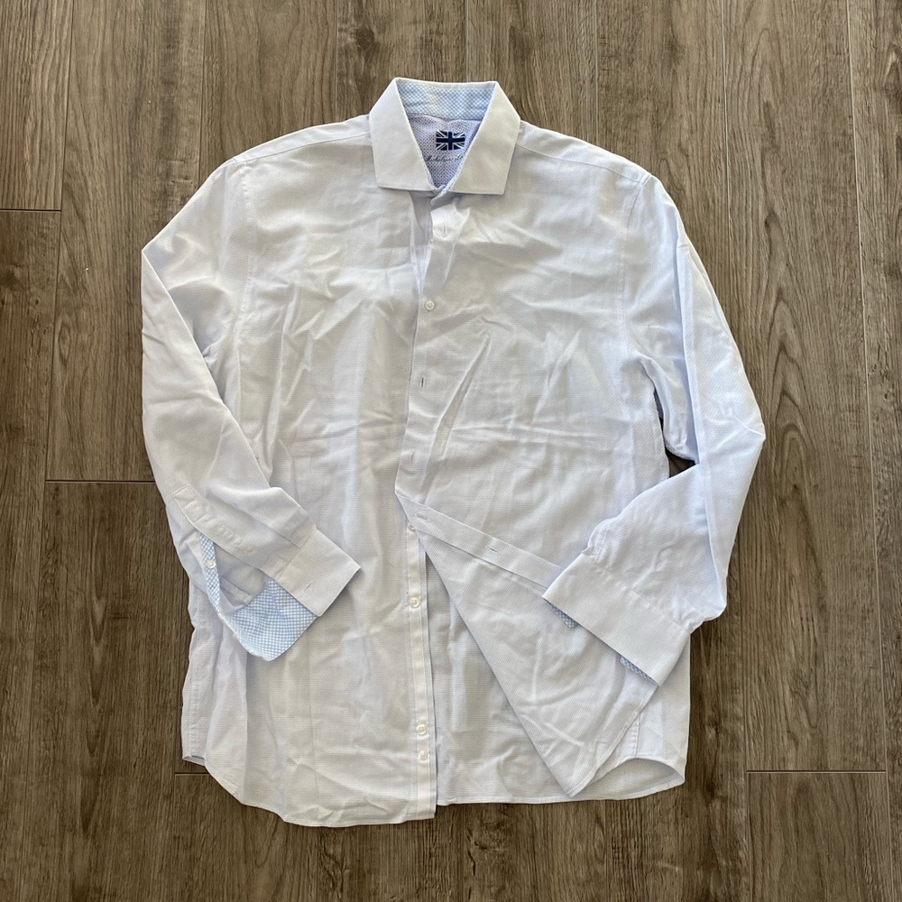 Mens Michelsons London Light Blue Printed Button Down Dress Shirt